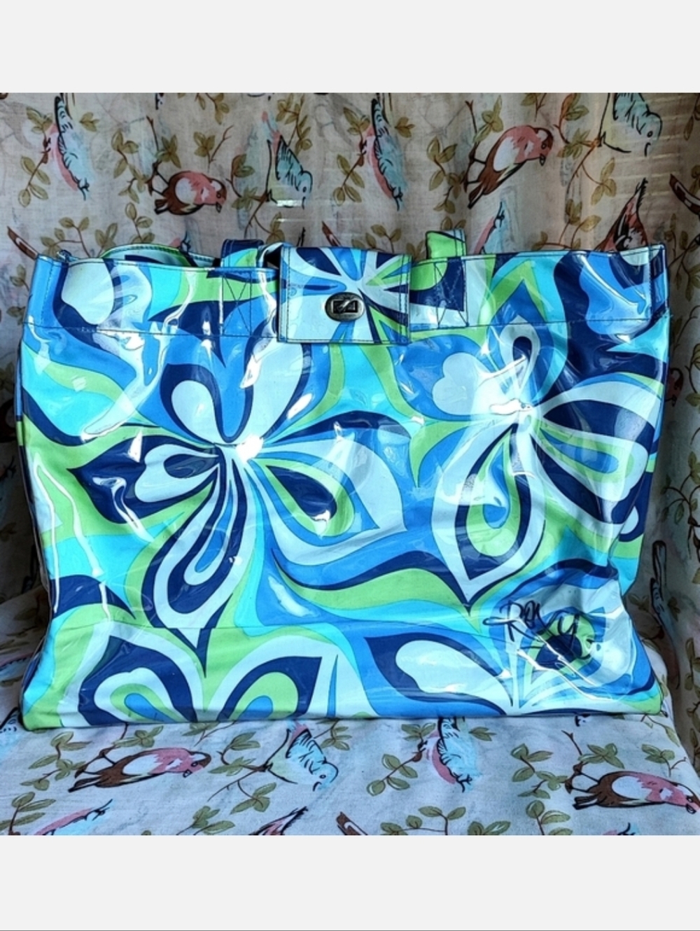 Vintage Roxy Wild Floral 1960s Vibe Flower Power Vinyl Plastic Cover Travel Tote - Picture 2 of 16